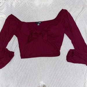 Burgundy Long sleeve crop top - Fashion Nova